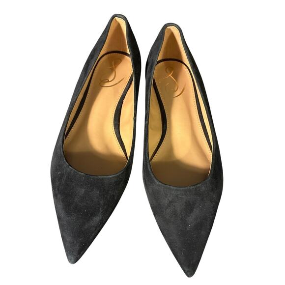 Sam Edelman Black Suede Flats 8 Pointy Quiet Luxury Old Money Elegance - Picture 1 of 4